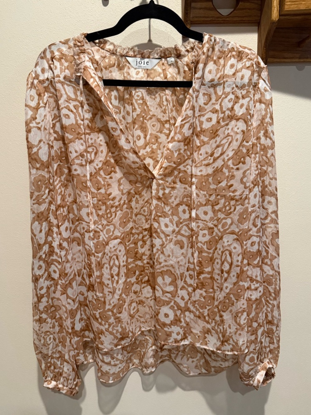 Joie Limited Edition Brushed Clay, Tan/Pink Swirl Peasant Blouse Women’s